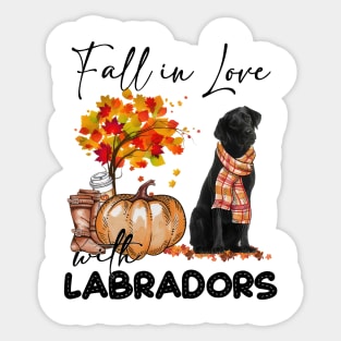 Fall In Love With Labradors Dog Fall Pumpkin Thanksgiving Sticker